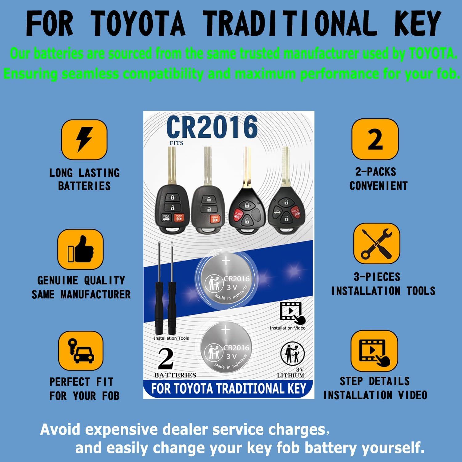 Baterías CR2016 para Llave Control Remoto Toyota - Paquete de 2