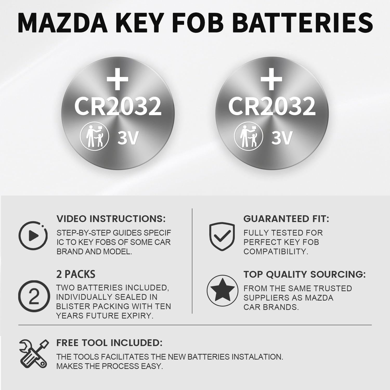 Reemplazo Batería Llave Mazda 2019-2024 CR2032 2 Piezas