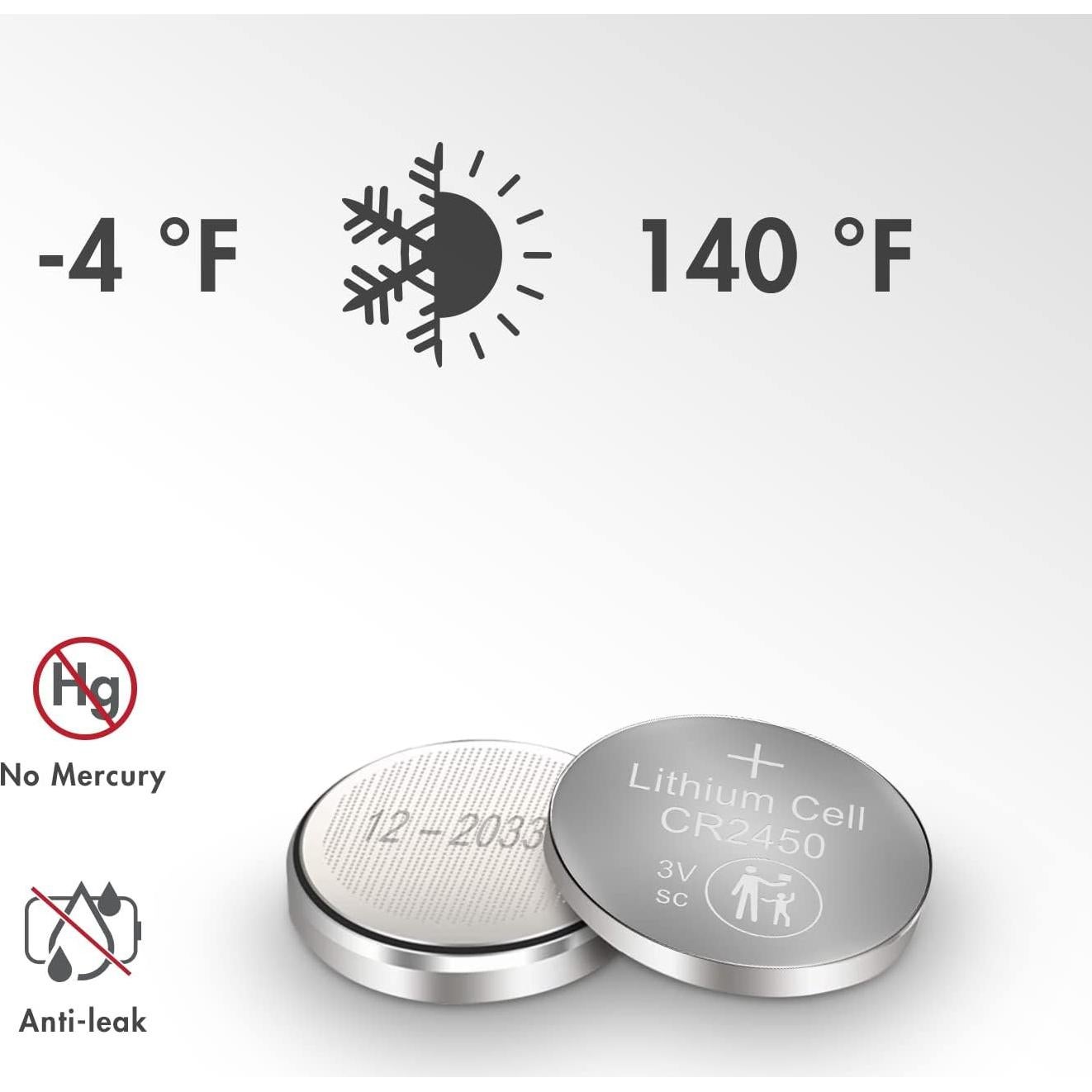 Batería Tenergy CR2450 de Litio 3V - Paquete de 5 Unidades