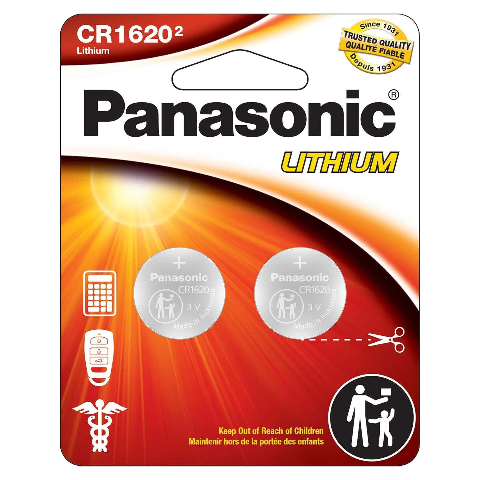 Baterías de botón de litio Panasonic CR1620 3V - Paquete de 2