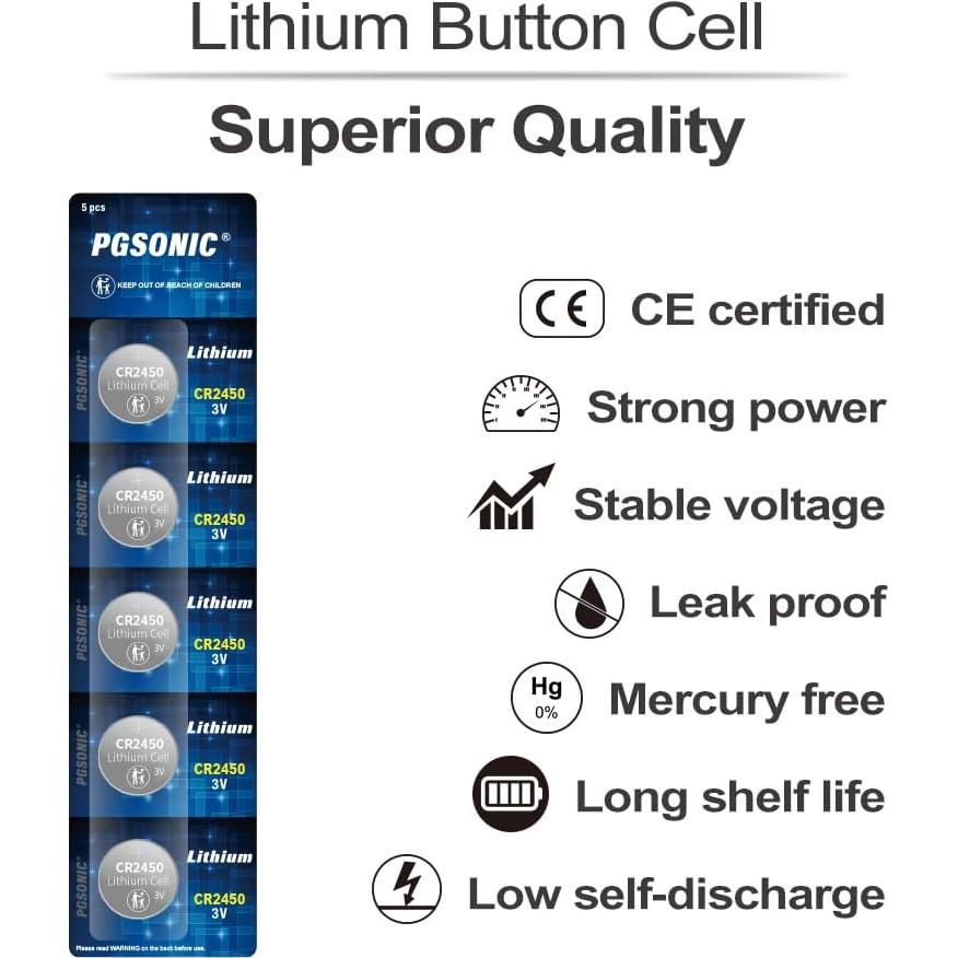 Baterías de Litio CR2450 3V PGSONIC - Paquete de 5 Unidades