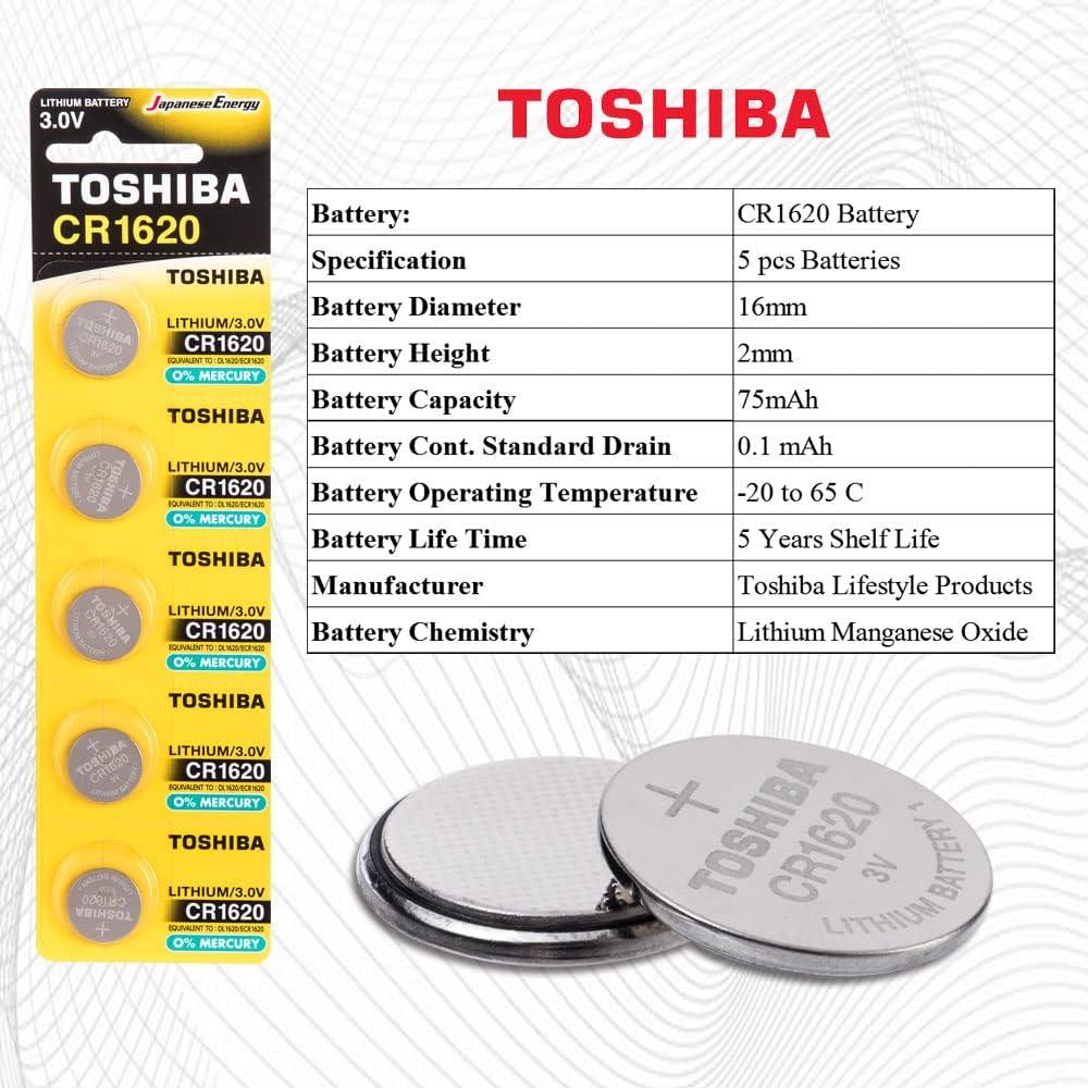 Batería de moneda de litio Toshiba CR1620 3V - Paquete de 5
