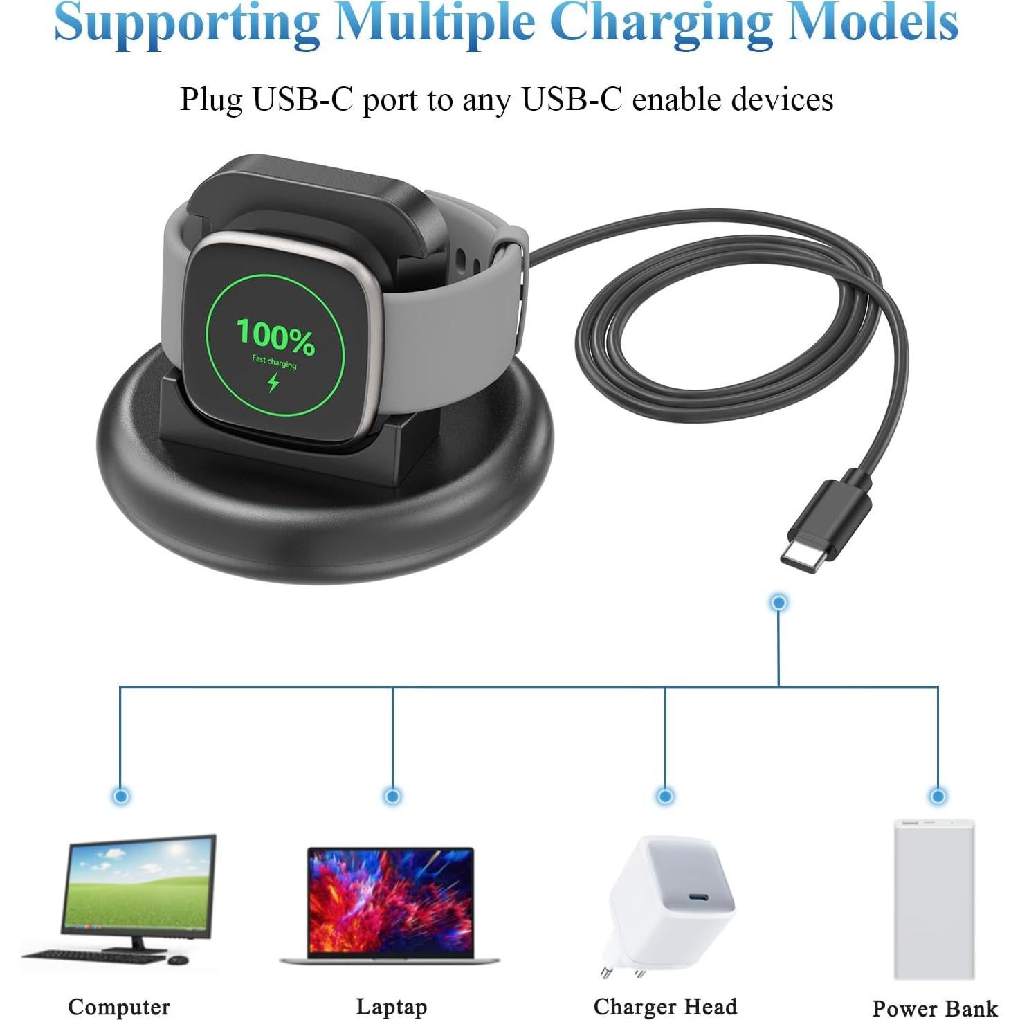 Dock de Carga Wanme USB C para Fitbit Versa 4/3/Sense 2