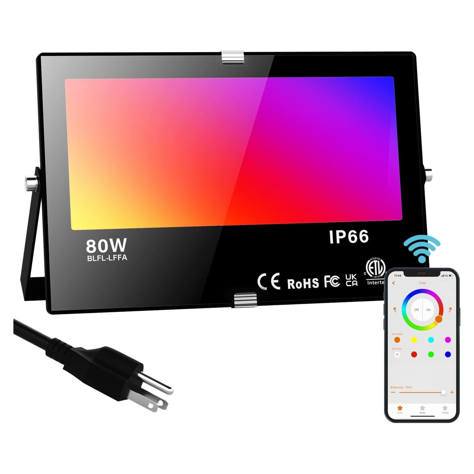 Luz de Inundación LED RGB 80W Control APP IP66 - Borui