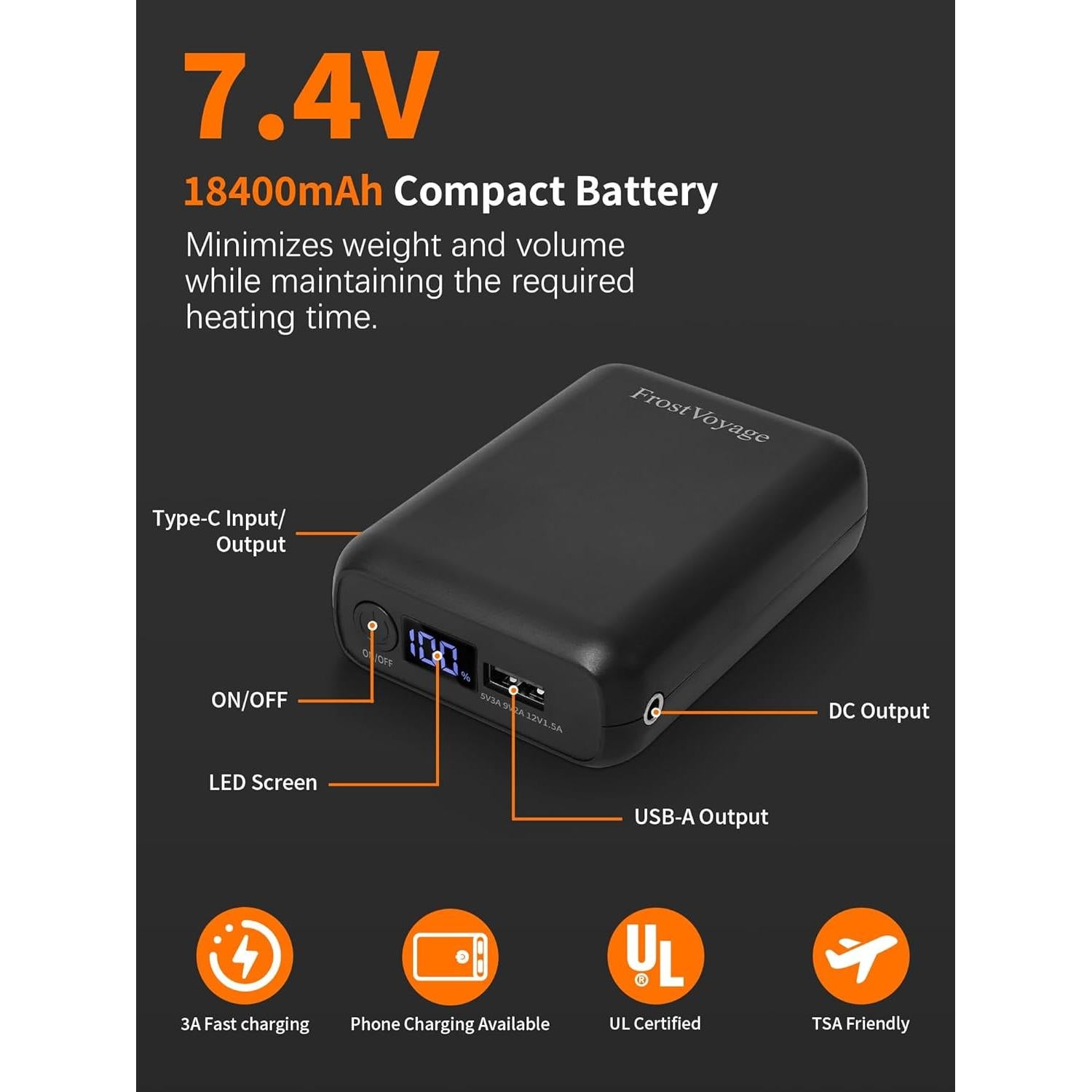 Banco de Poder Calentado 18400mAh 7.4V USB-A R-TAX