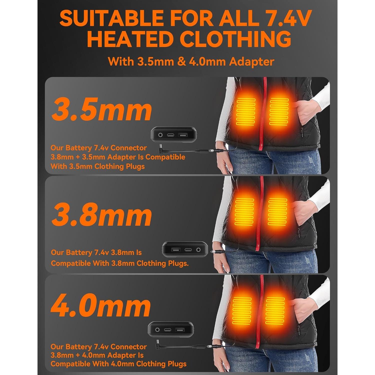 Batería Térmica 10000mAh 7.4V DC para Chalecos ORORO y Venustas