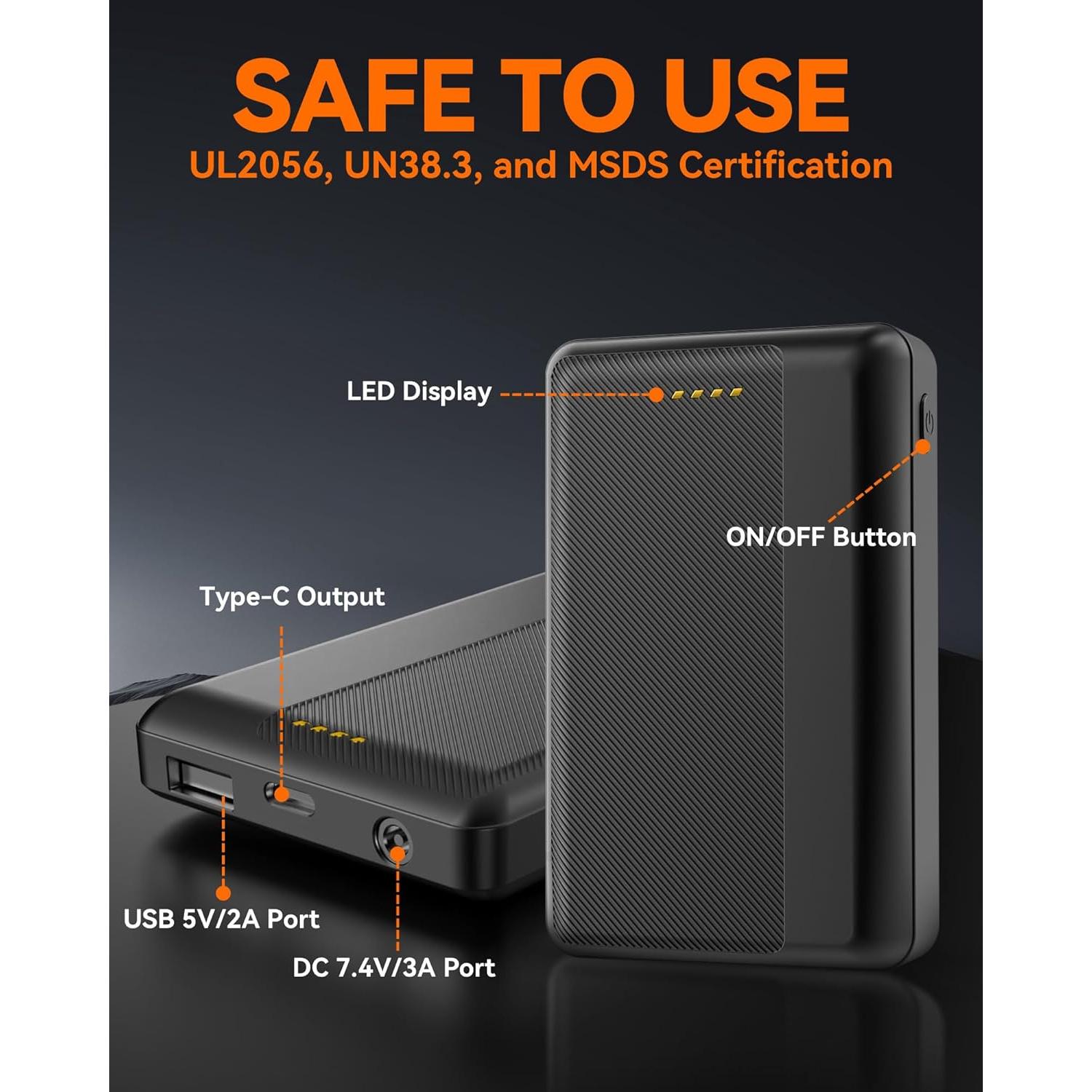 Batería Térmica 10000mAh 7.4V DC para Chalecos ORORO y Venustas