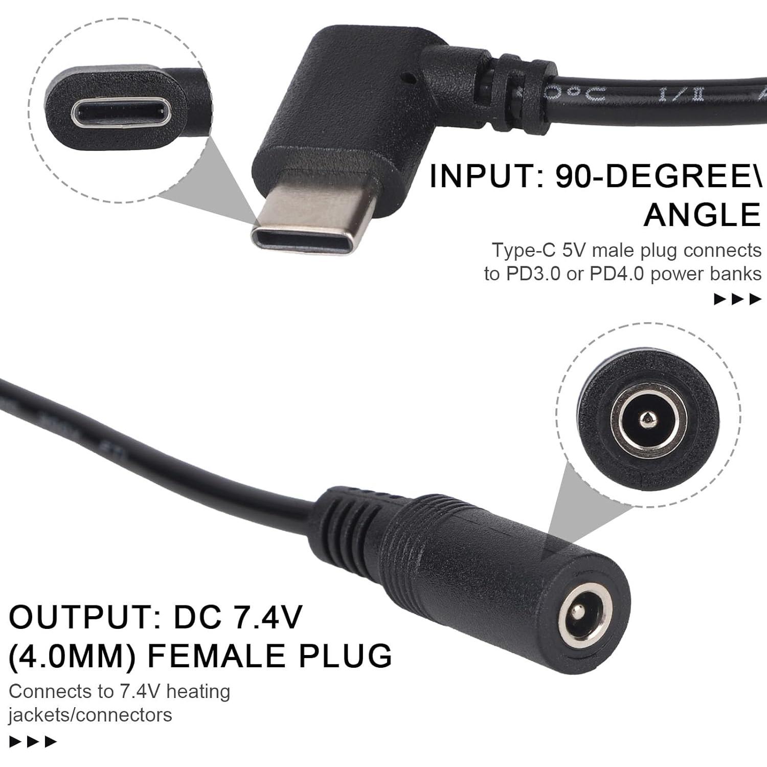 Adaptador Type-C a DC ORORO 2 Piezas para Chaquetas Calefaccionadas