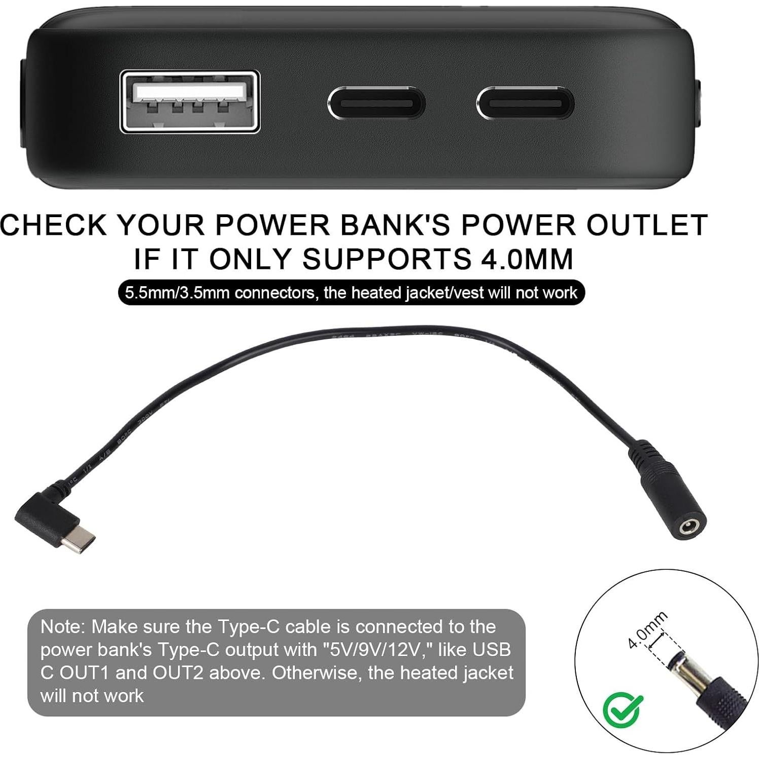 Adaptador Type-C a DC ORORO 2 Piezas para Chaquetas Calefaccionadas