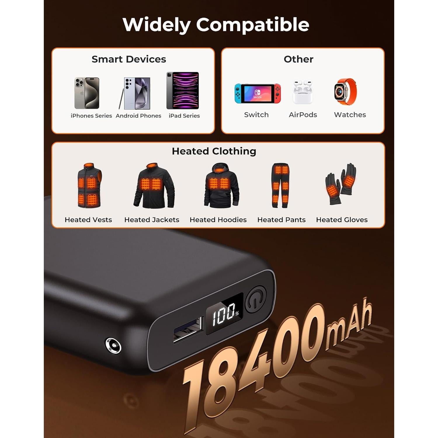 Batería 18400mAh para Chaleco Calentado ORORO y Venustas