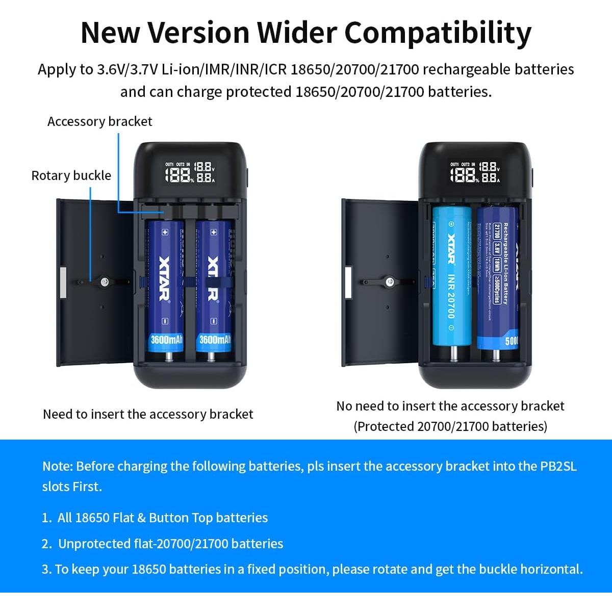 Cargador Universal XTAR PC2 Tipo-C para Baterías 18650/21700