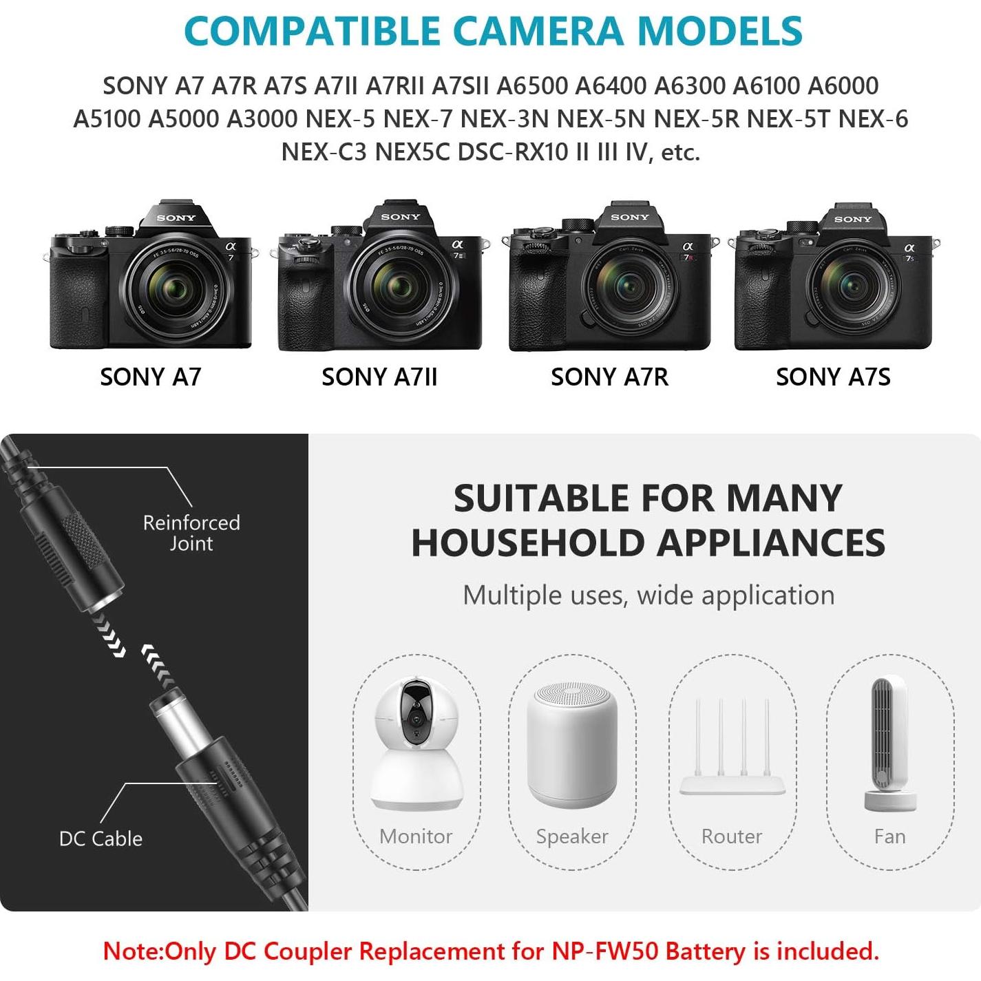 Acoplador DC Neewer NP-FW50 para Sony A7 A6500 A6000 USB 5V 2A