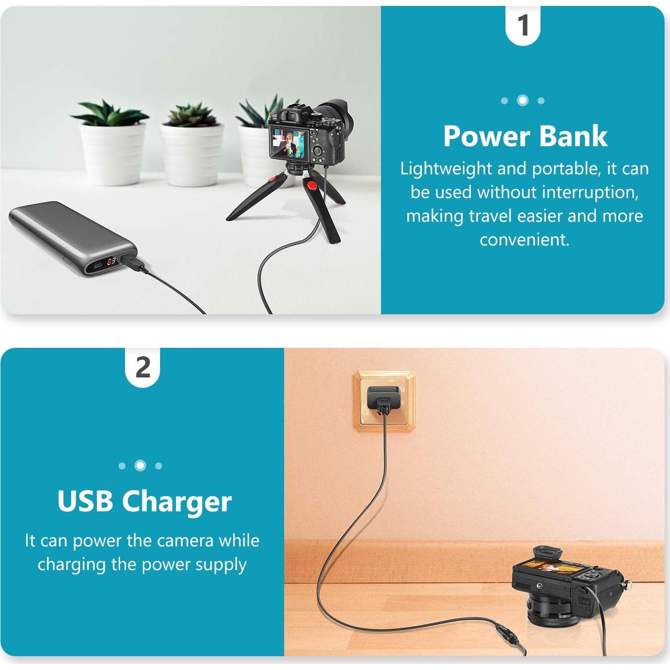 Acoplador DC Neewer NP-FW50 para Sony A7 A6500 A6000 USB 5V 2A