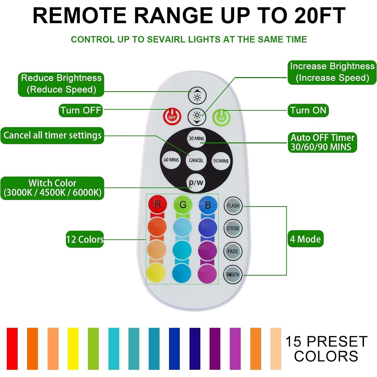 Diomart 4 Luces LED Inalámbricas RGB Control Remoto