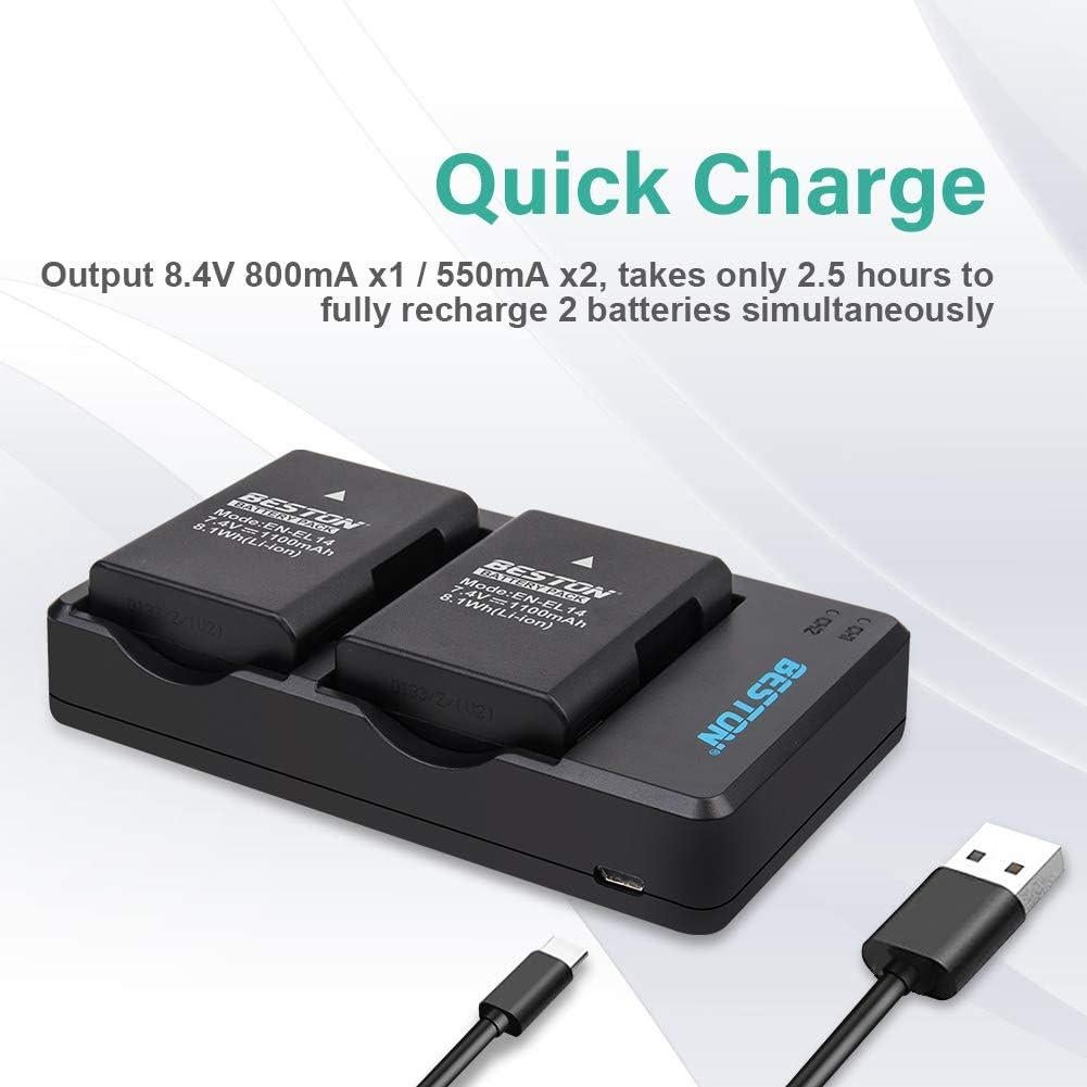 Paquete 2 Baterías BESTON EN-EL14/EN-EL14a + Cargador USB Rápido