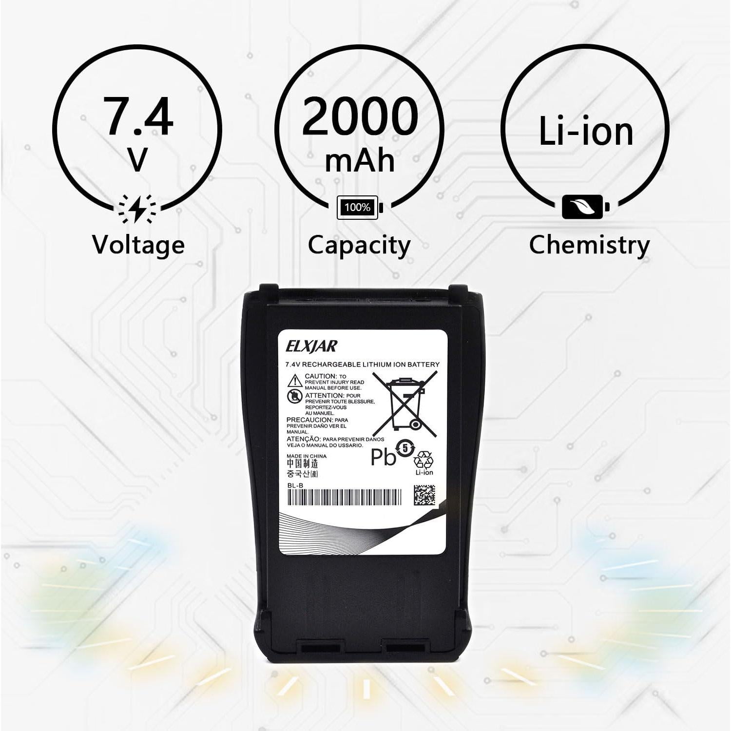 Baterías Recargables elxjar 7.4V 2000mAh para Radios UV-B