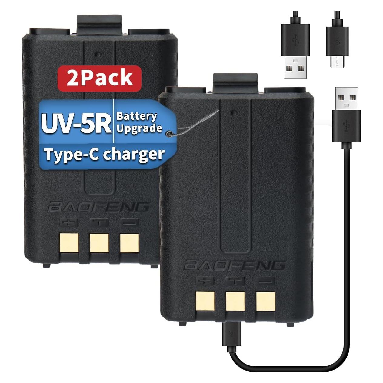 Batería Recargable BAOFENG UV-5R BL-5 1800mAh USB C (2 Pzs)