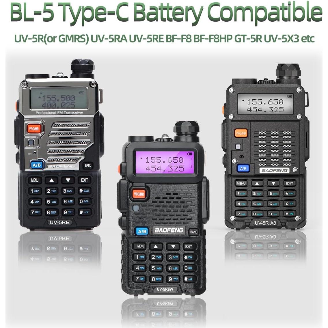 Batería Recargable BAOFENG UV-5R BL-5 1800mAh USB C (2 Pzs)