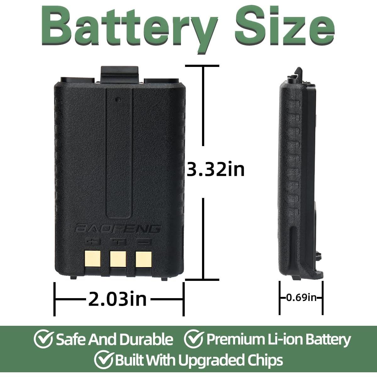 Batería Recargable BAOFENG UV-5R BL-5 1800mAh USB C (2 Pzs)