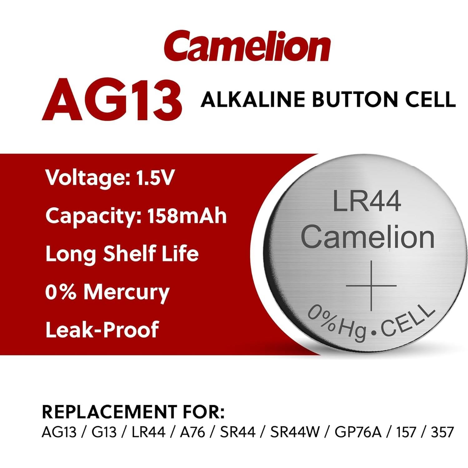 Baterías de Celda de Botón Camelion AG13 1.5V Paquete de 10