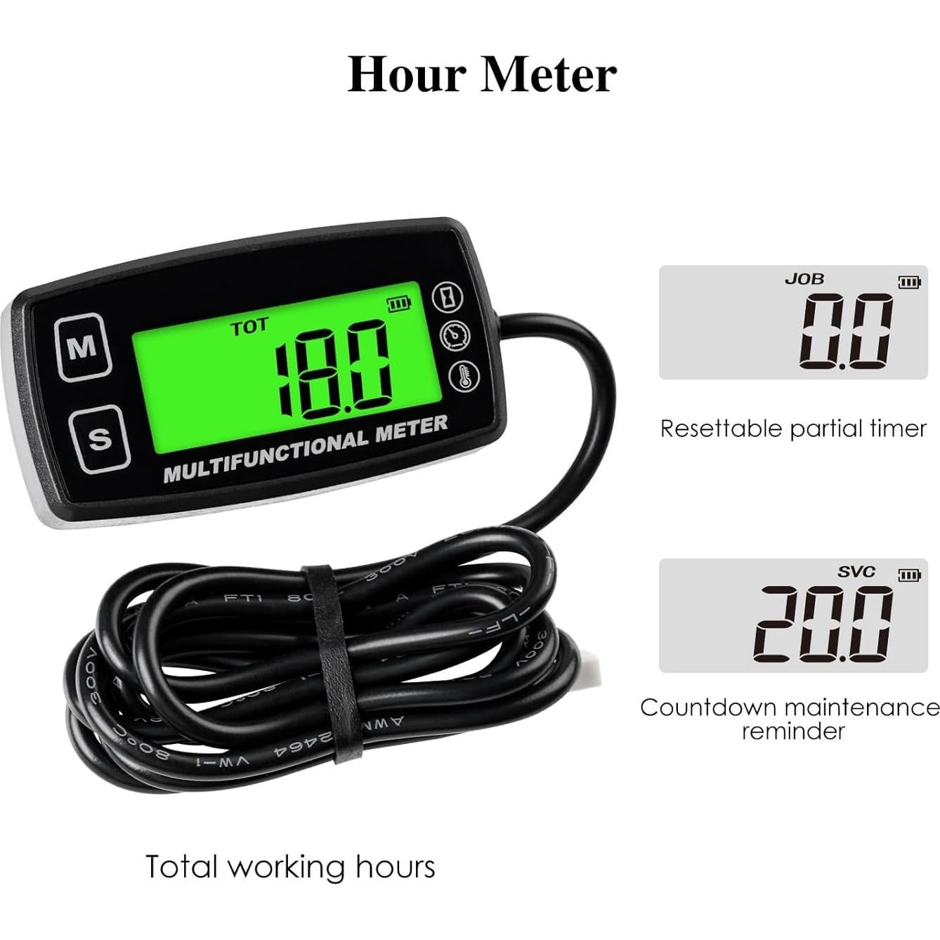 Tacómetro LCD Retroiluminado NR-HM035T para Motor y Mantenimiento