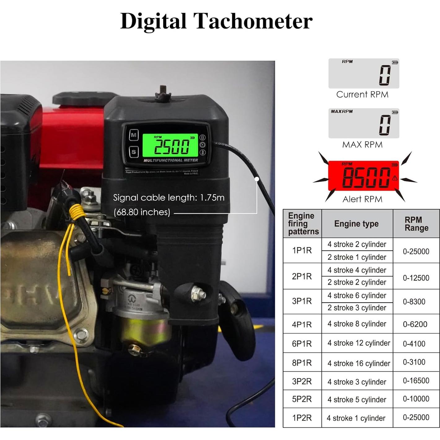 Tacómetro LCD Retroiluminado NR-HM035T para Motor y Mantenimiento