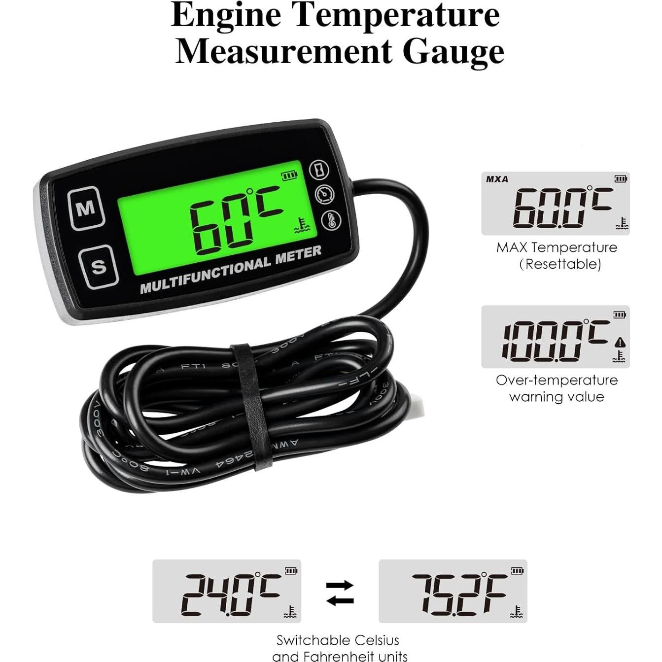 Tacómetro LCD Retroiluminado NR-HM035T para Motor y Mantenimiento