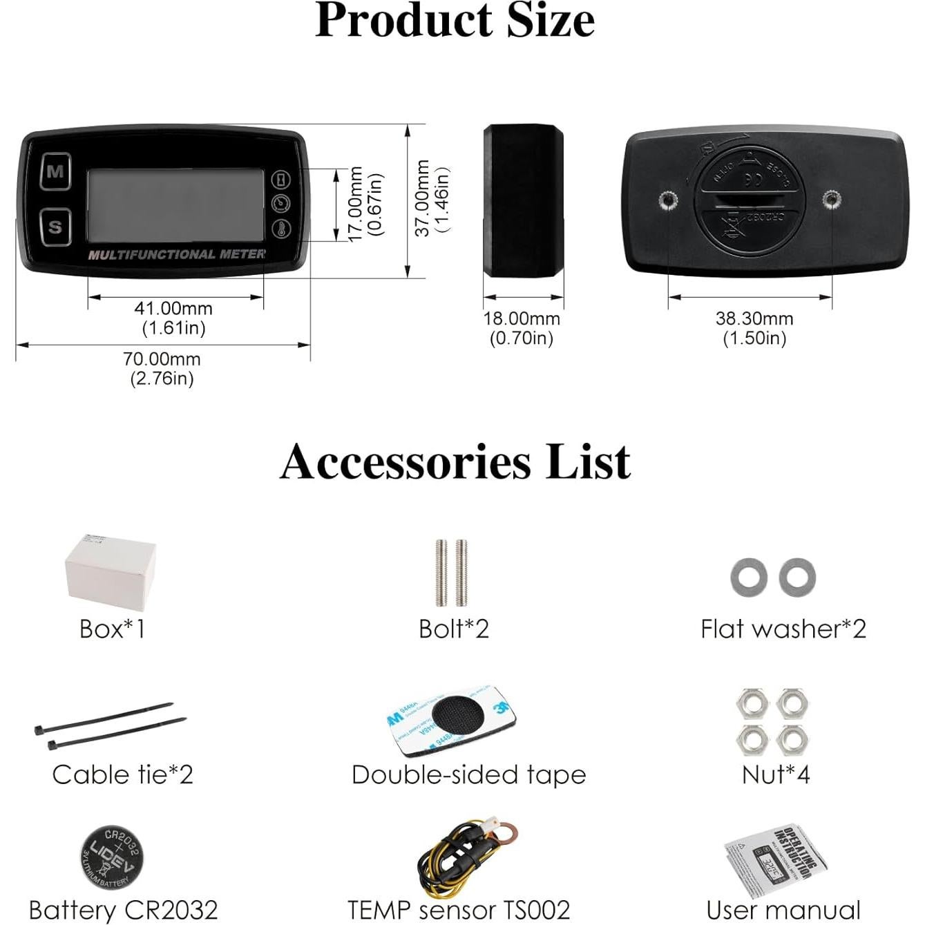 Tacómetro LCD Retroiluminado NR-HM035T para Motor y Mantenimiento