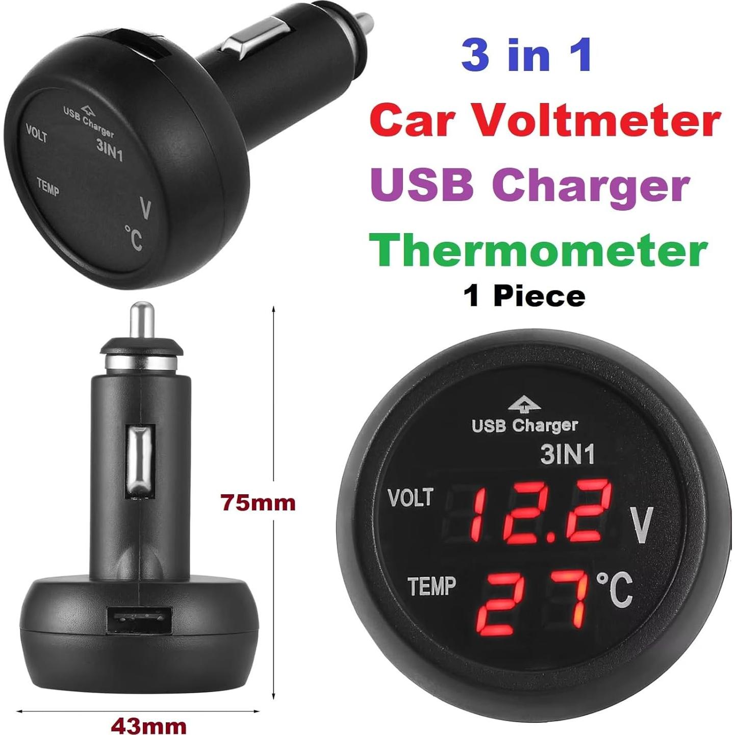 Medidor de Voltaje de Batería de Coche MiJunHD 3 en 1 USB