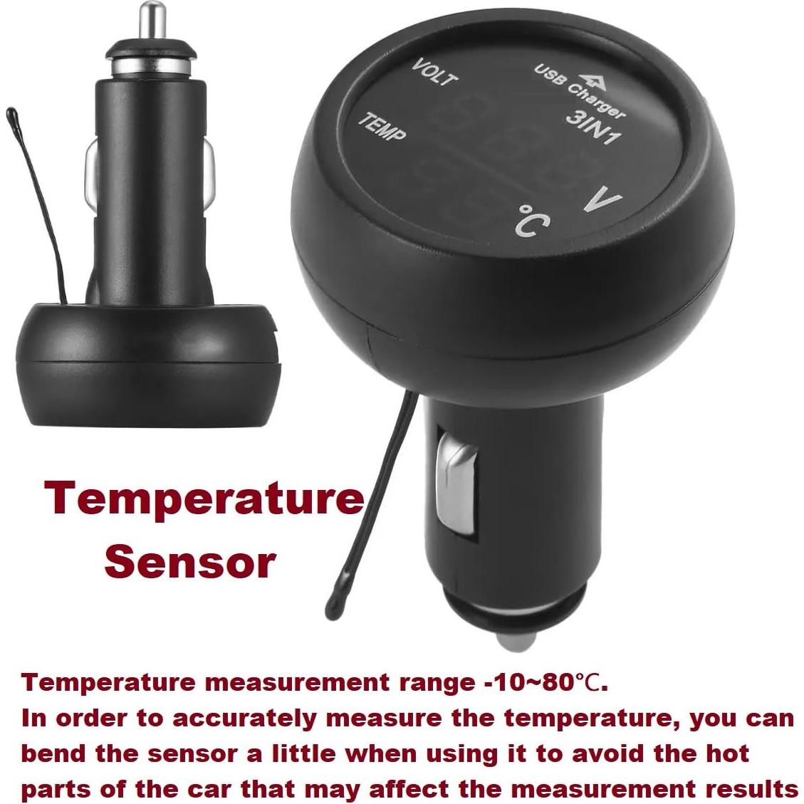 Medidor de Voltaje de Batería de Coche MiJunHD 3 en 1 USB