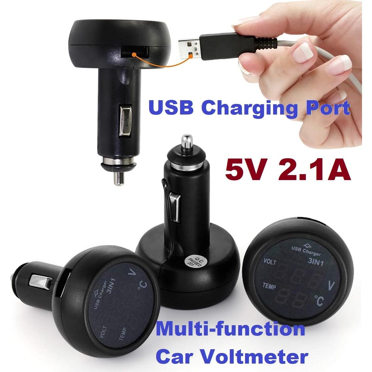 Medidor de Voltaje de Batería de Coche MiJunHD 3 en 1 USB