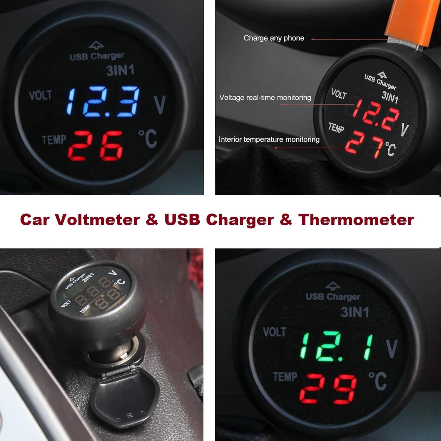 Medidor de Voltaje de Batería de Coche MiJunHD 3 en 1 USB