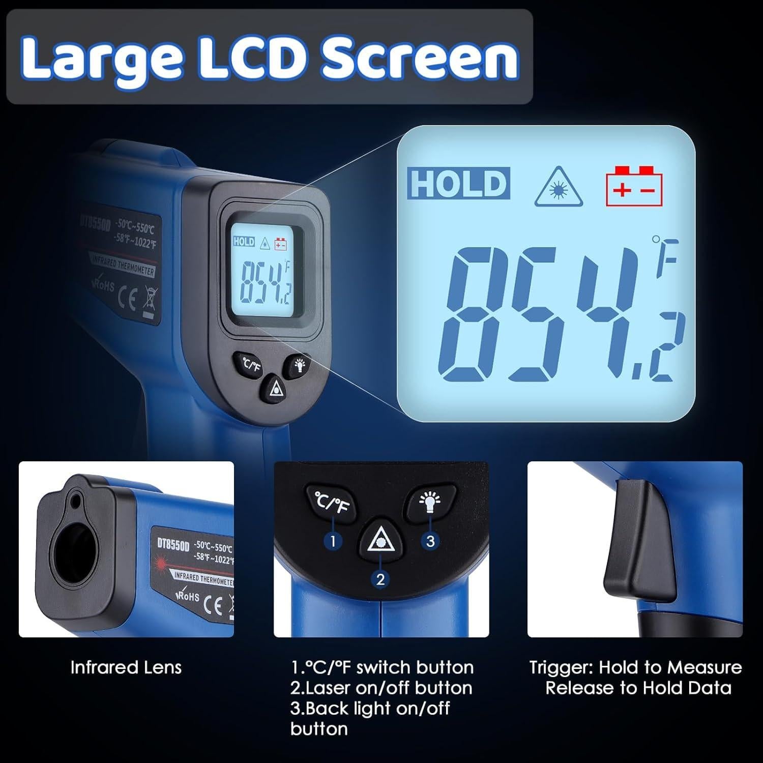 Pistola Termómetro Infrarrojo OnniFlame Azul -50°C a 550°C