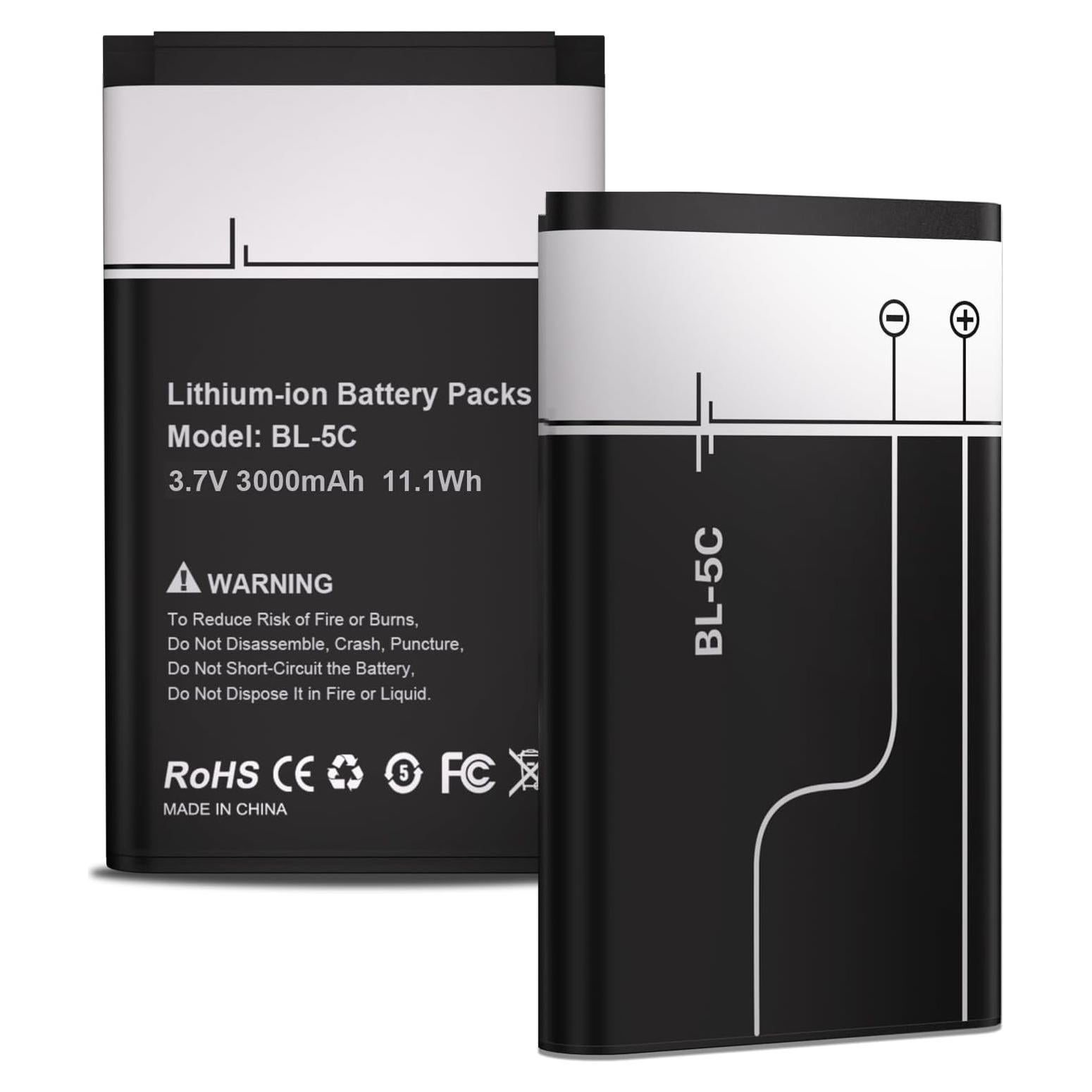 2 Baterías Recargables BL-5C 3.7V 3000mAh Alta Capacidad