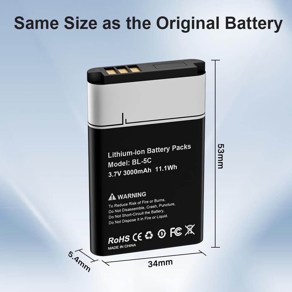 2 Baterías Recargables BL-5C 3.7V 3000mAh Alta Capacidad