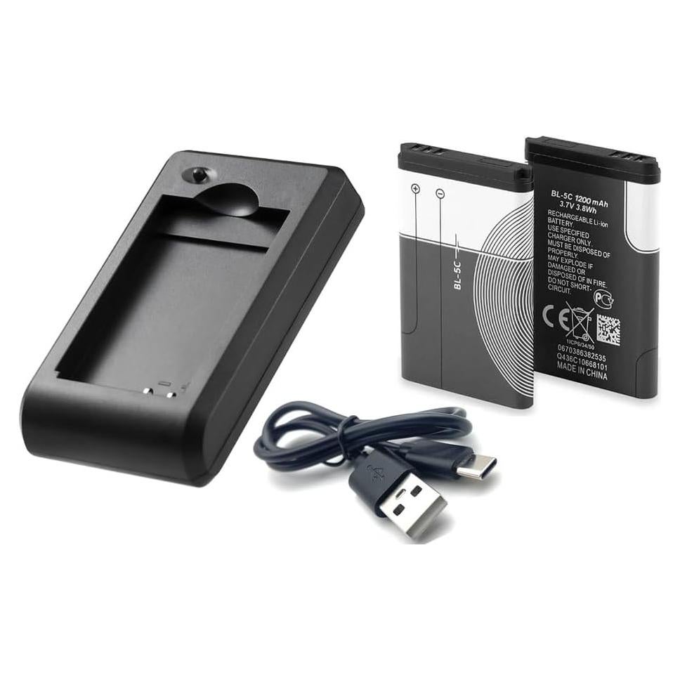 Paquete de 2 Baterías Li-ion BL-5C + Cargador USB Tipo-C