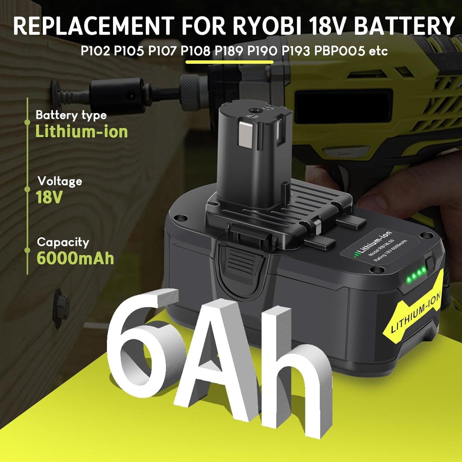 Batería de Litio 18V 6Ah Ryobi P102 P108 P189 P190