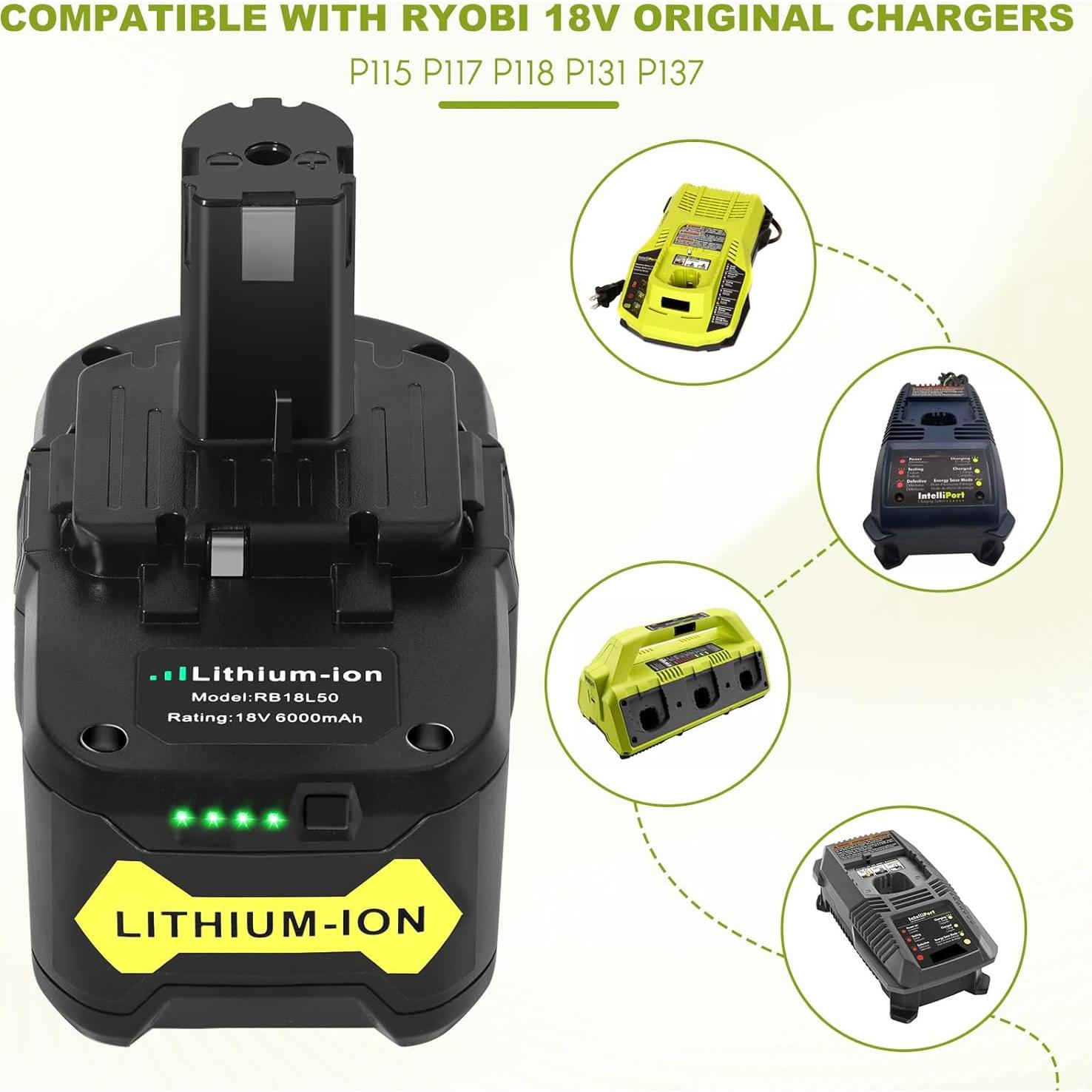 Batería de Litio 18V 6Ah Ryobi P102 P108 P189 P190