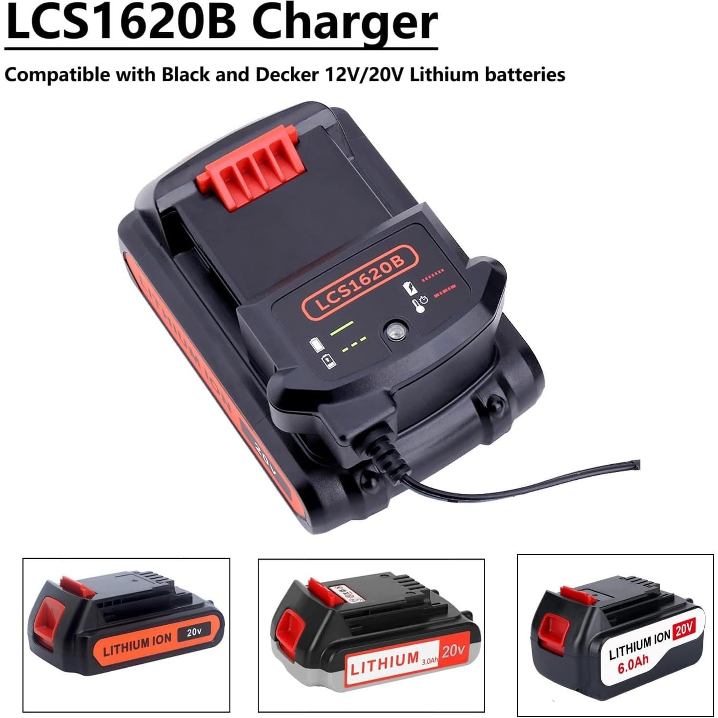 Cargador de Batería 20V MAX Black+Decker LCS1620B Litio