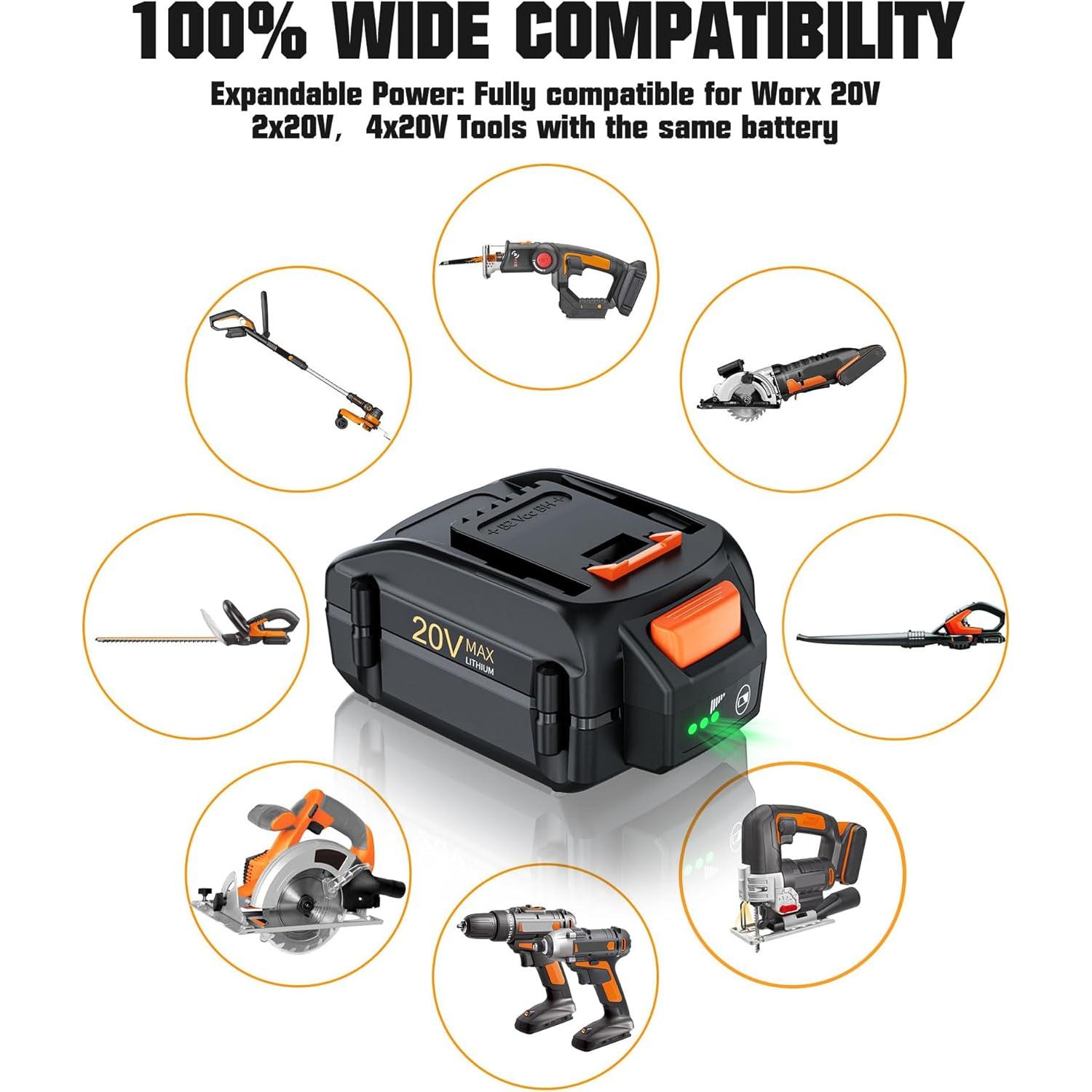 Batería 8000mAh 20V POWTREE Compatible con Worx WA3520