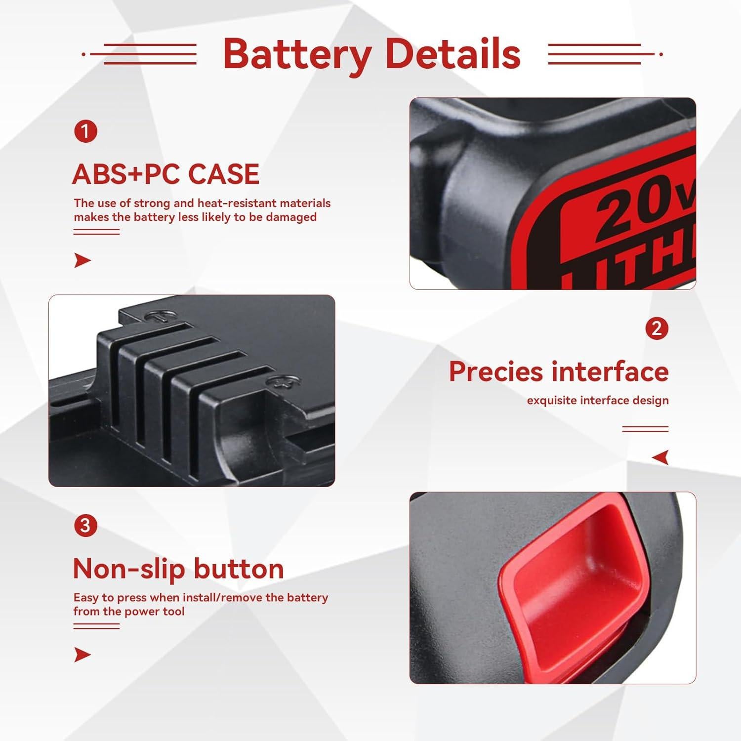 Batería de Litio VANTTECH 20V 3.8Ah para Black & Decker