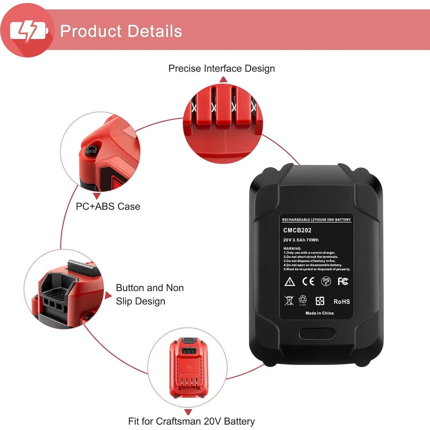 Batería de Reemplazo Craftsman 20V V20 CMCB202 3500mAh (2 Unidades)