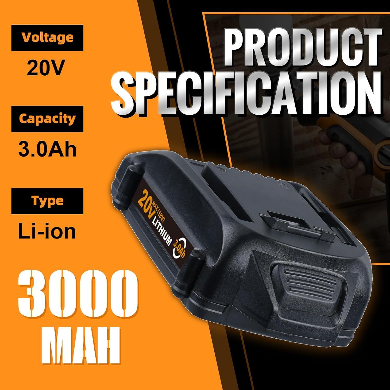 Batería de Reemplazo 20V VINIDA 3000mAh para Herramientas Worx