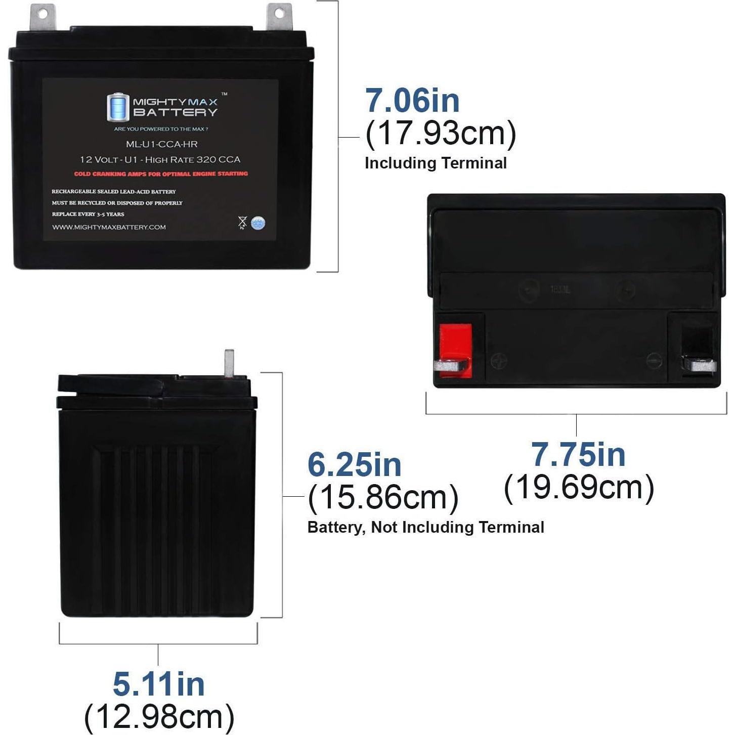 Batería Mighty Max ML-U1 12V 320CCA para cortacésped John Deere