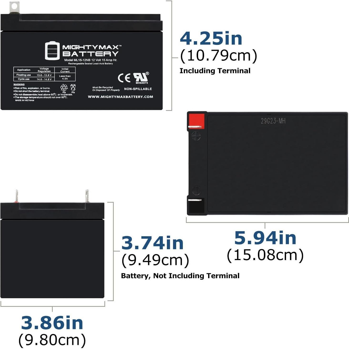 Batería Mighty Max ML15-12NB 12V 15AH SLA Recargable