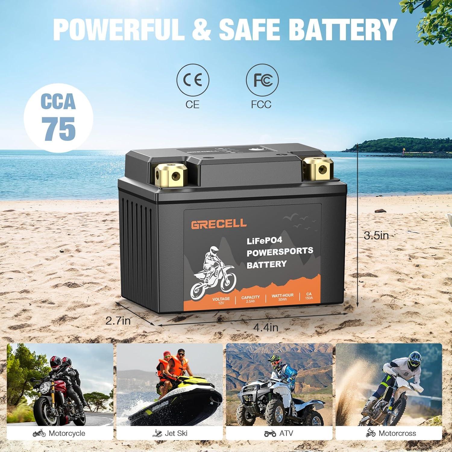 Batería de Litio GRECELL 12V 2.5Ah para Motocicleta y ATV