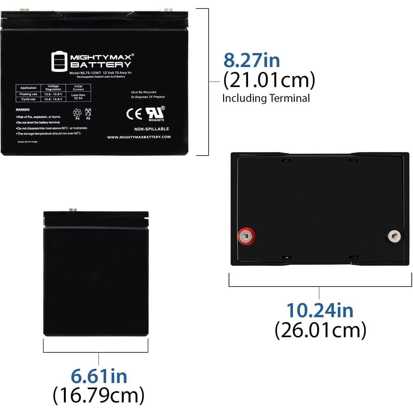 Batería Recargable SLA AGM 12V 75AH Mighty Max ML75-12INT