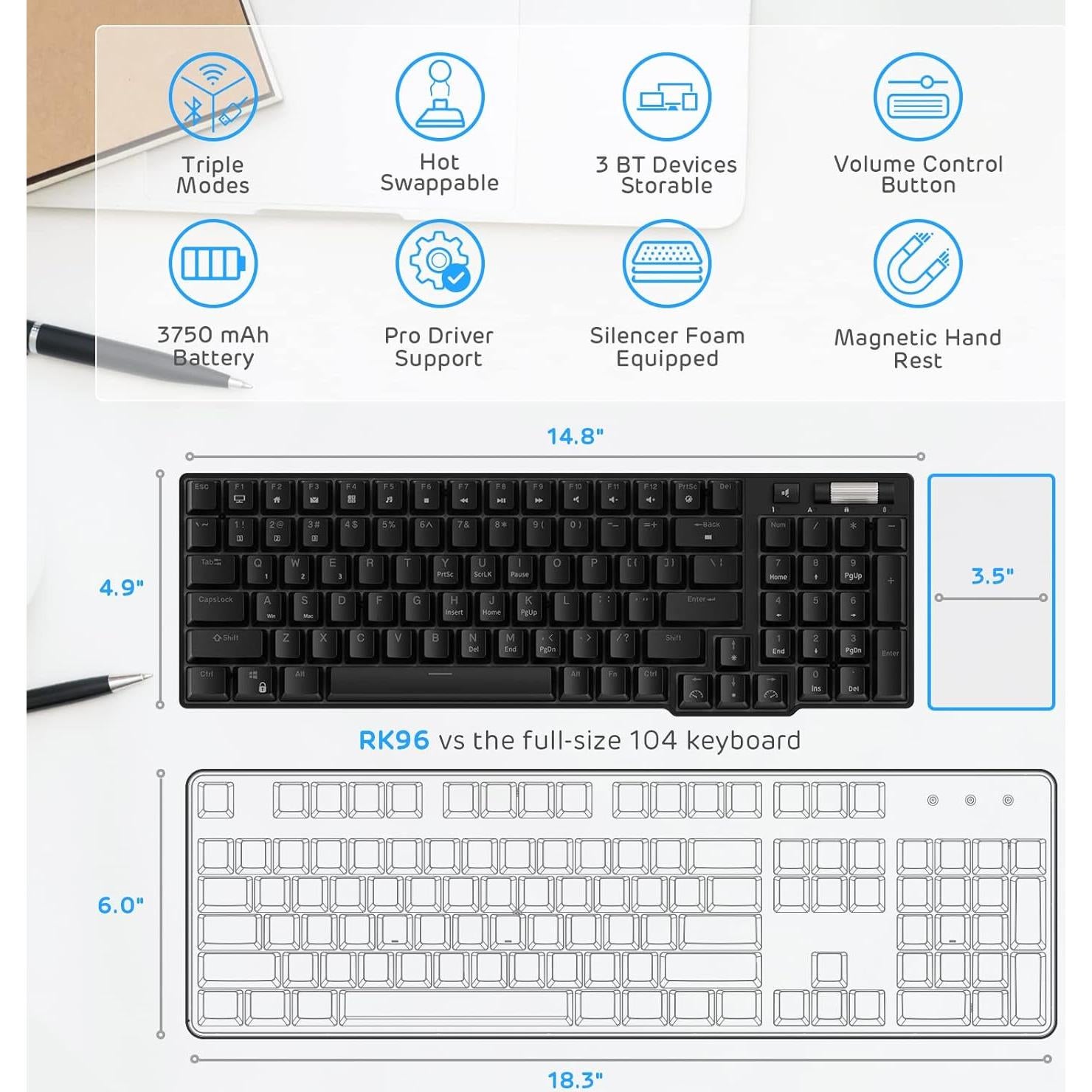 Teclado Mecánico RK ROYAL KLUDGE RK96 96 Teclas Inalámbrico