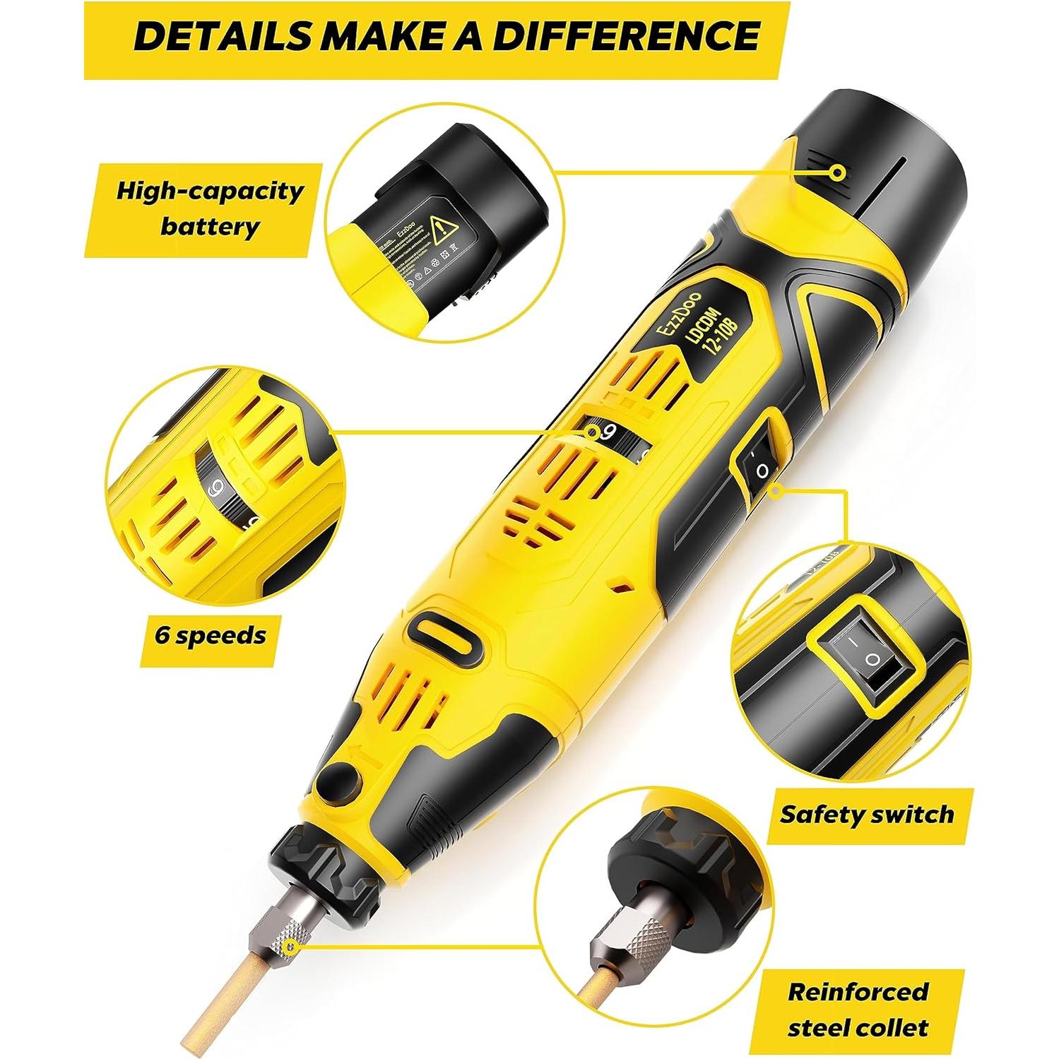 Afilador de Motosierra Inalámbrico EzzDoo 12V con 6 Puntas