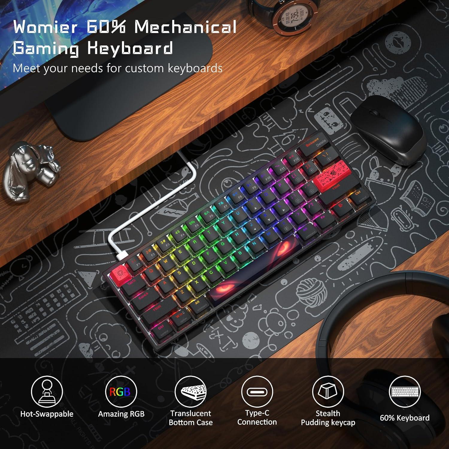 Teclado Mecánico Womier WK61 RGB 60% Intercambiable Negro